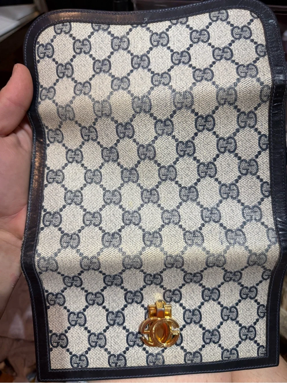 Vintage Gucci GG Supreme Monogram Wallet on Chain Navy Blue Crossbody Clutch Bag - Picture 10 of 10